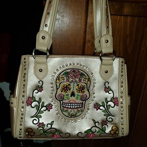 Gold sugar skull conceal weapon montana west purse